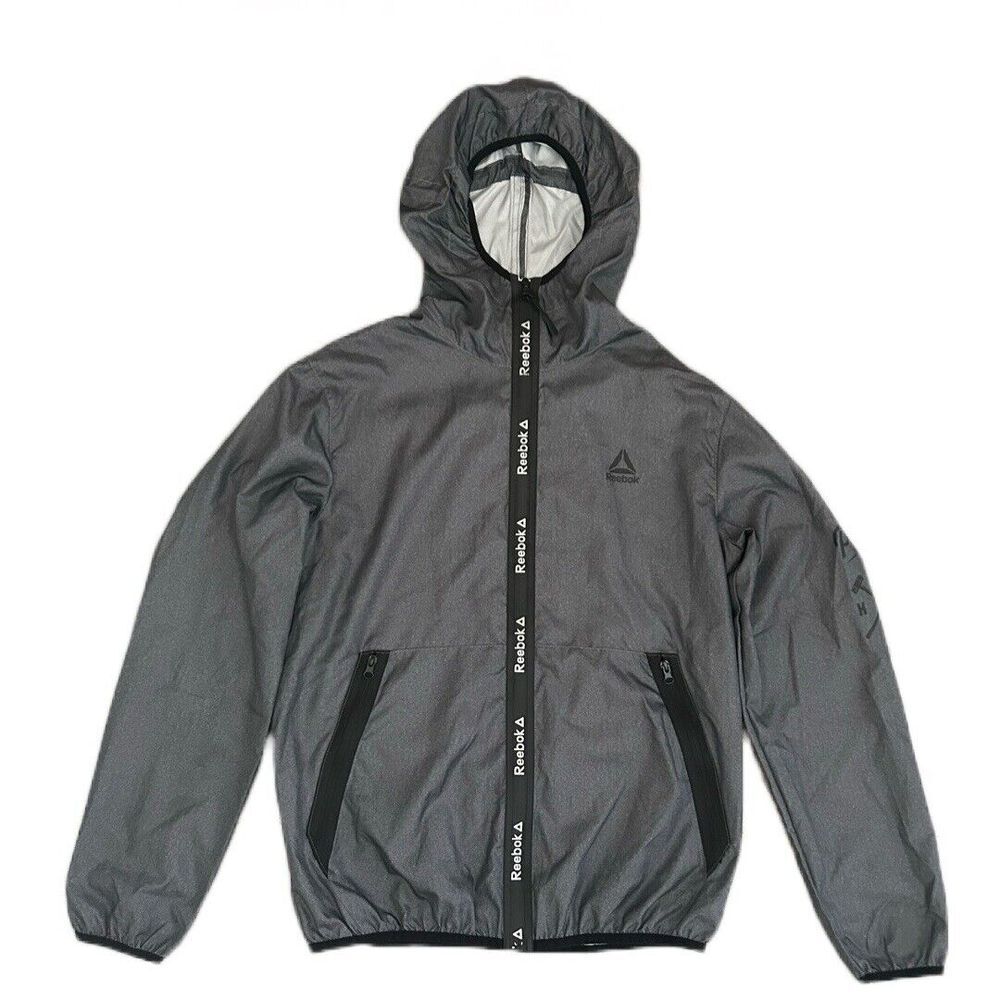 Reebok Men's Gray Windbreaker Jacket W/ Detachable Black Backpack Hooded Size M